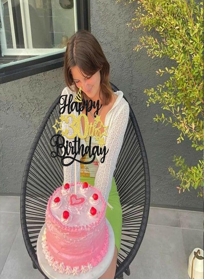 كونفيتي زينة كعكة عيد الميلاد الثلاثين المتلألئة مع قبعة على شكل نجمة - تهانينا على مرور 30 عامًا! زينة رائعة للكعك، مناسبة لحفلات أعياد الميلاد الثلاثين والذكرى السنوية. - Image 2